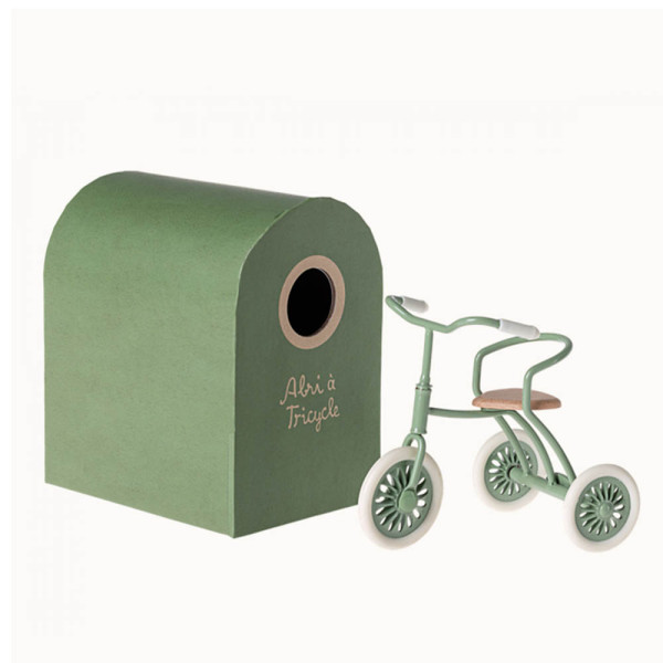 TRICYCLE WITH BASKET and ABRI MOUSE green MAILEG